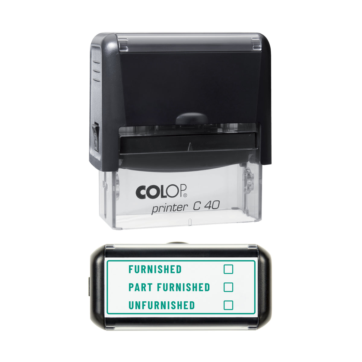 Furnishing Status Stamp, COLOP C40, 58 x 22mm, green ink