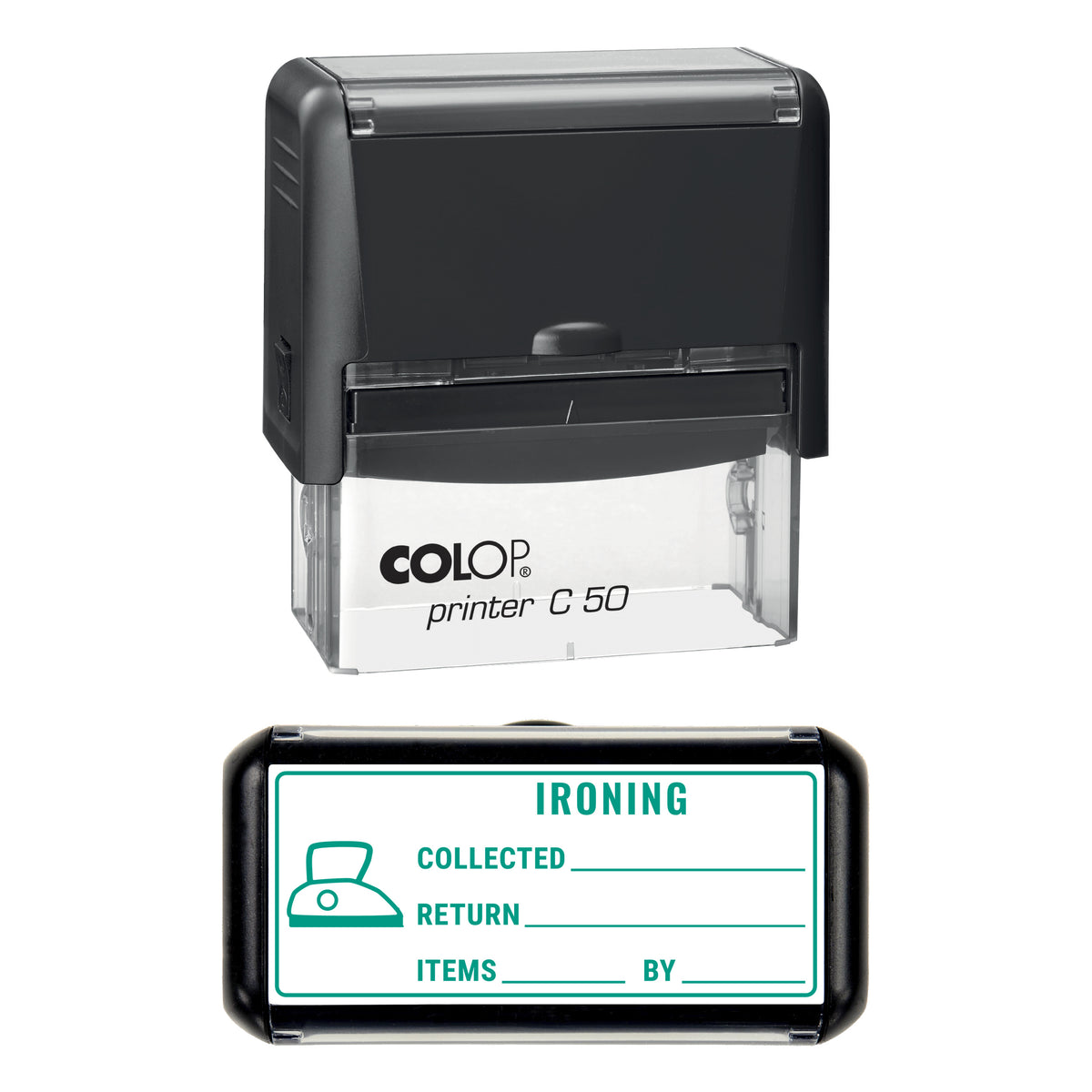 Ironing Collection Record Stamp, COLOP C50, 70 x 30mm, green ink