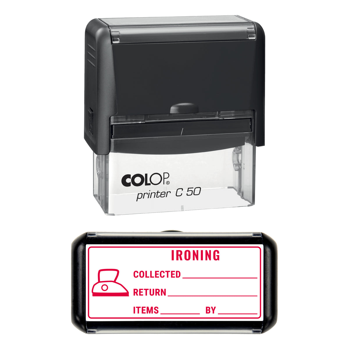 Ironing Collection Record Stamp, COLOP C50, 70 x 30mm, red ink
