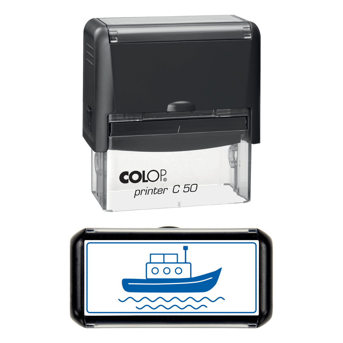 Lifeboat at Sea Stamp, COLOP C50, 70 x 30mm, blue ink