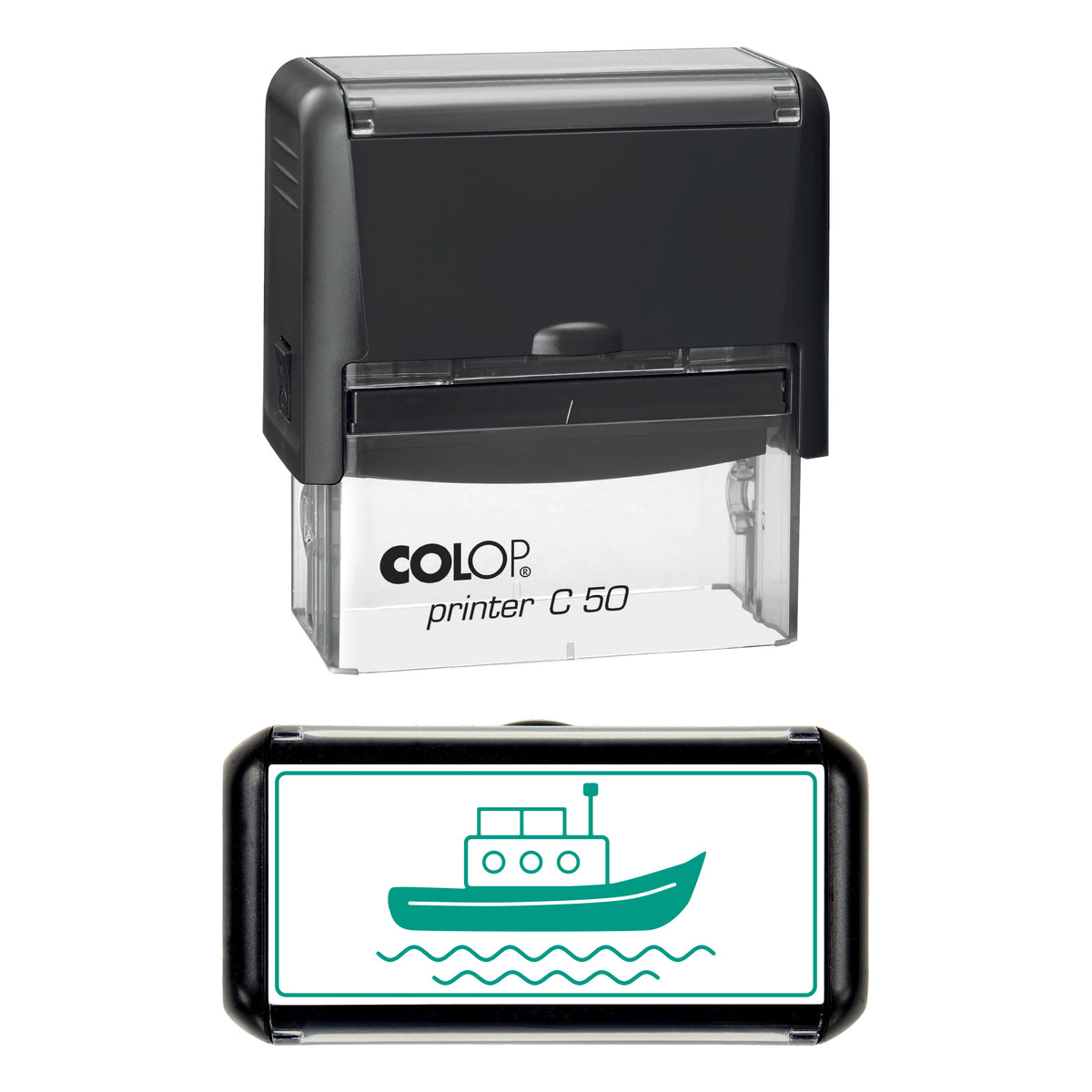 Lifeboat at Sea Stamp, COLOP C50, 70 x 30mm, green ink