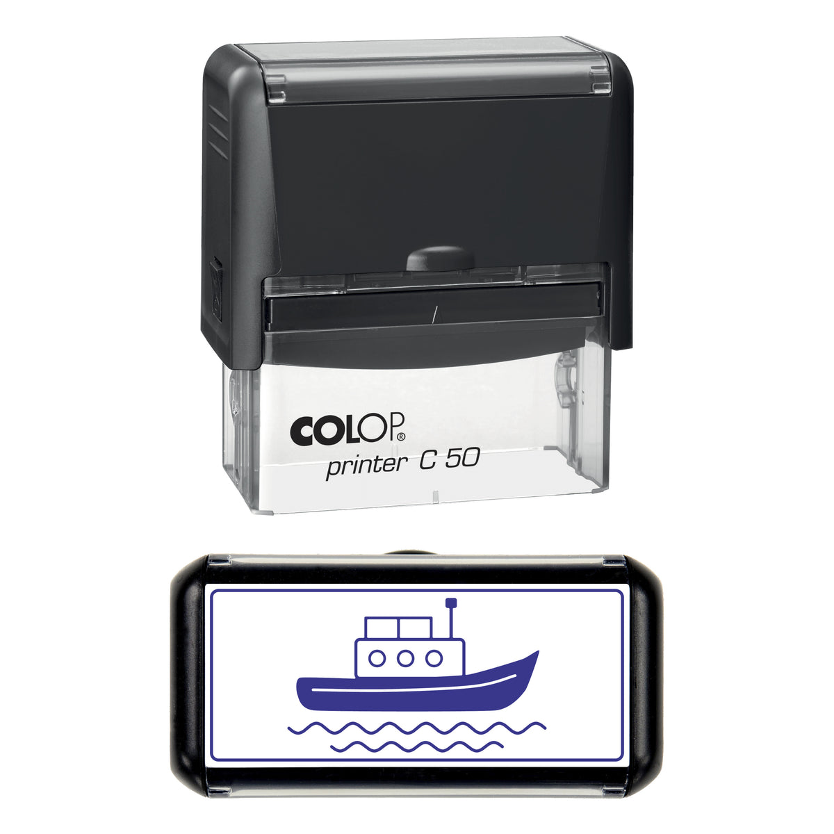 Lifeboat at Sea Stamp, COLOP C50, 70 x 30mm, violet ink