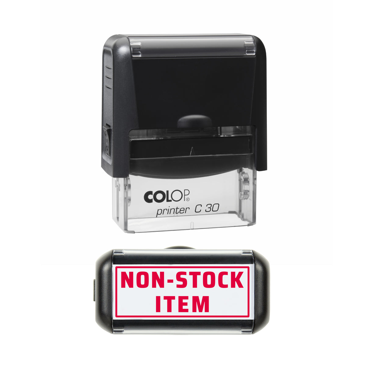 Non-Stock Item Stamp, COLOP C30, 45 x 18mm, red ink