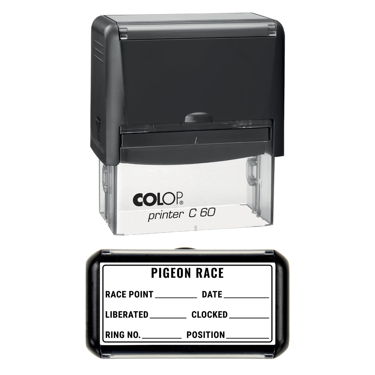 Pigeon Race Record Stamp, COLOP C60, 77 x 36mm, black ink