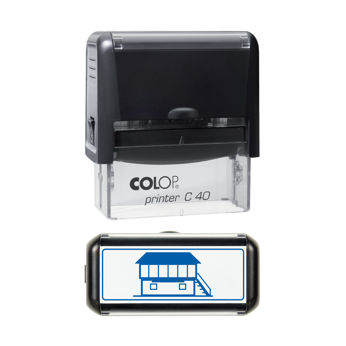 Railway Signal Box Stamp, COLOP C40, 58 x 22mm, blue ink