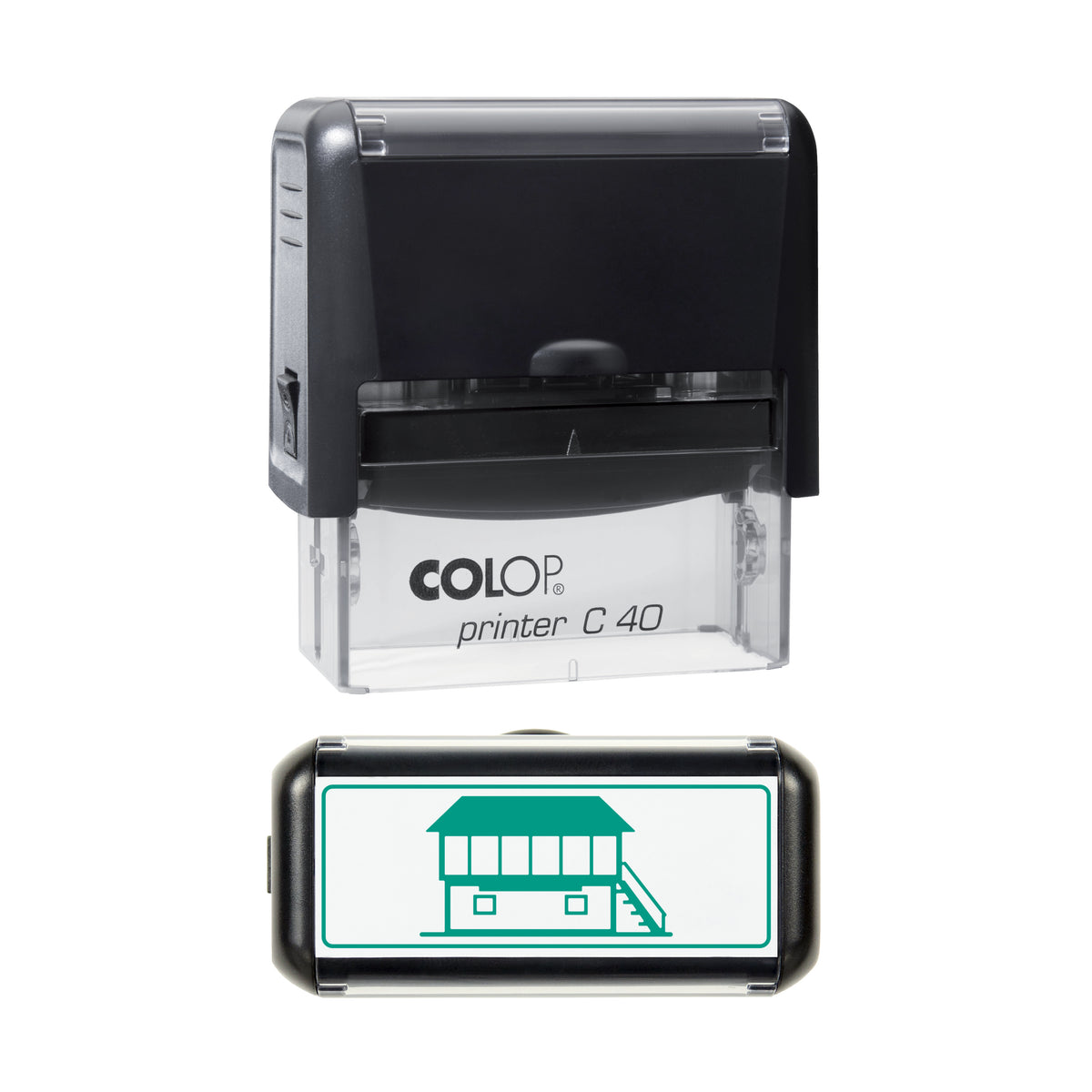 Railway Signal Box Stamp, COLOP C40, 58 x 22mm, green ink