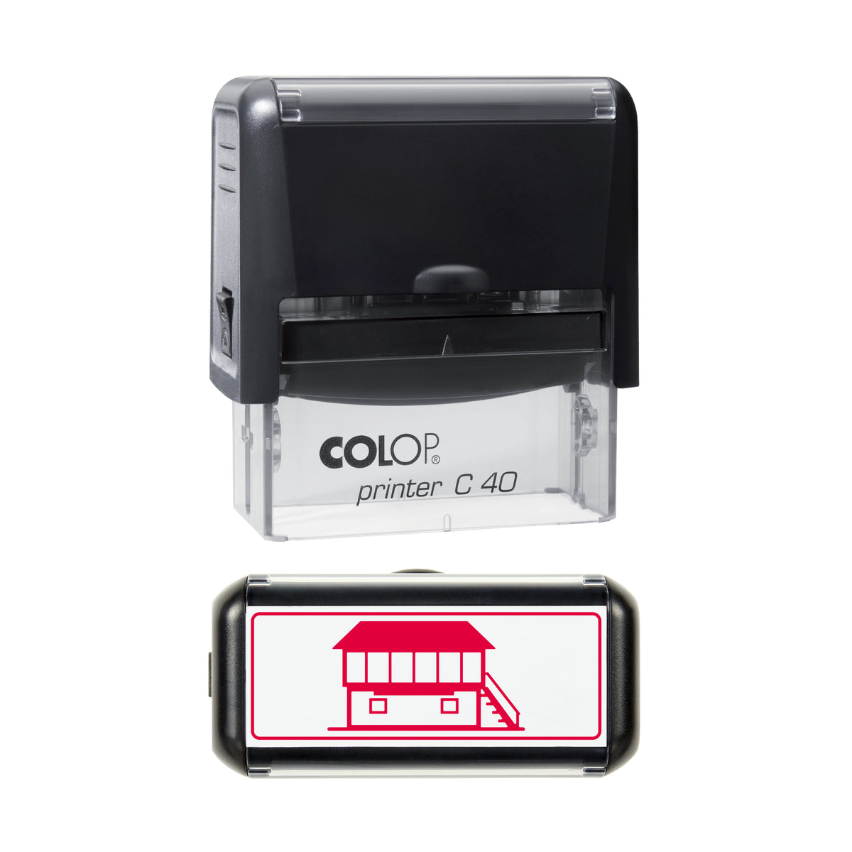 Railway Signal Box Stamp, COLOP C40, 58 x 22mm, red ink
