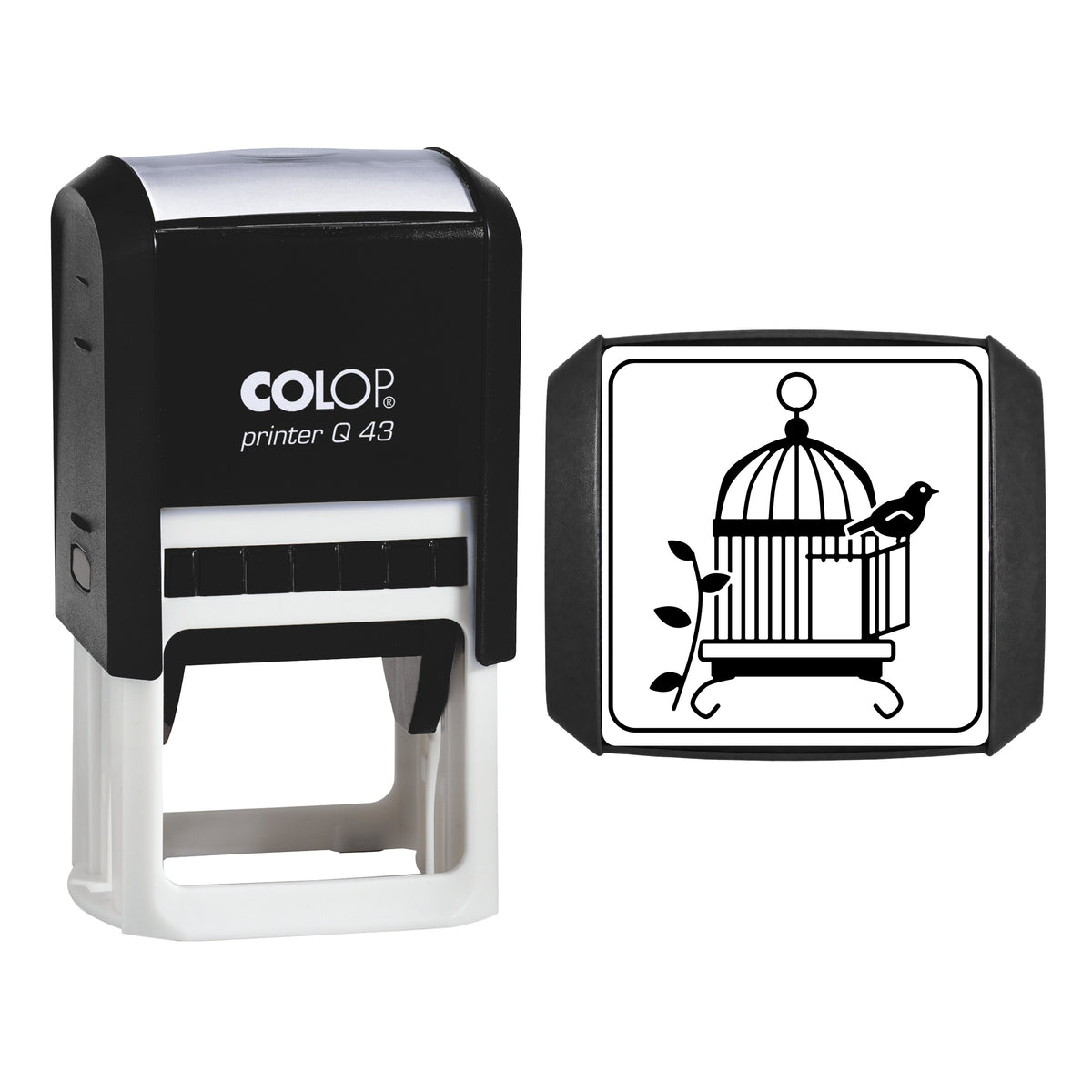 Vintage Birdcage Stamp, COLOP Q43, 43 x 43mm, black ink