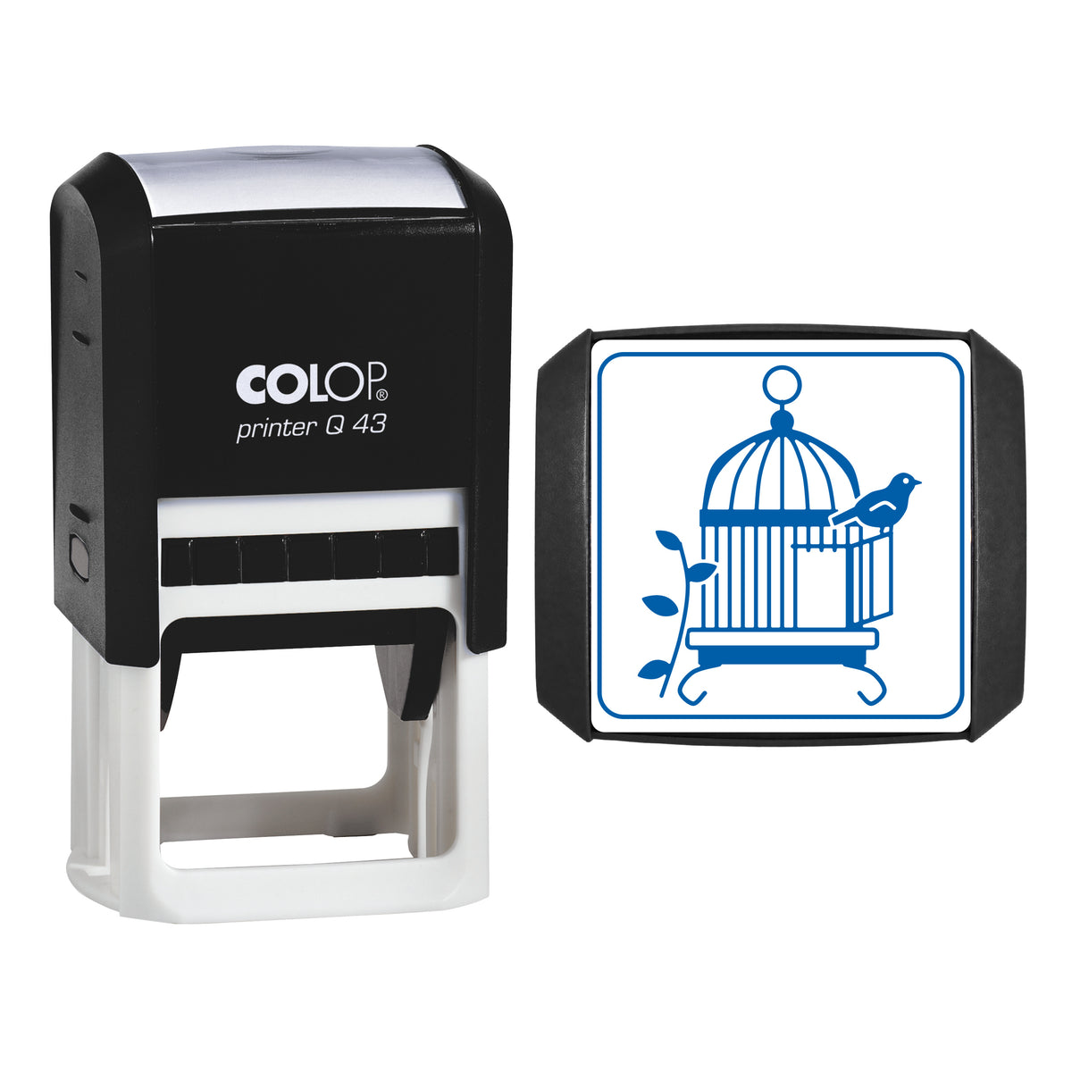 Vintage Birdcage Stamp, COLOP Q43, 43 x 43mm, blue ink