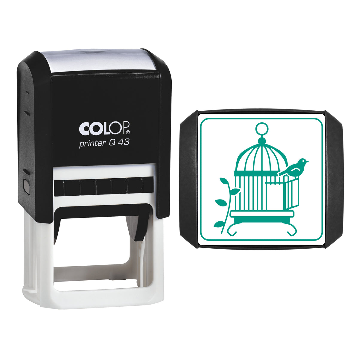 Vintage Birdcage Stamp, COLOP Q43, 43 x 43mm, green ink