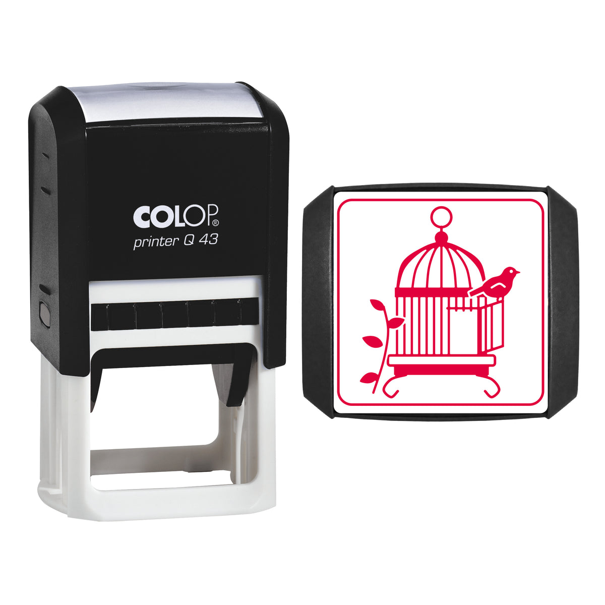 Vintage Birdcage Stamp, COLOP Q43, 43 x 43mm, red ink
