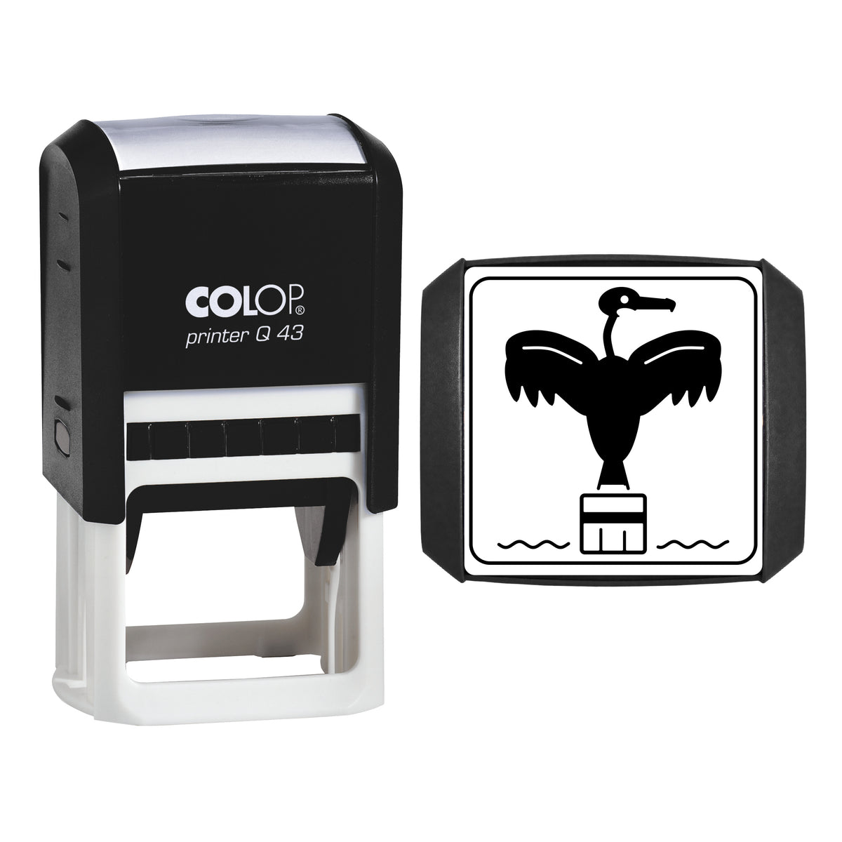 Cormorant Drying Wings Stamp, COLOP Q43, 43 x 43mm, black ink