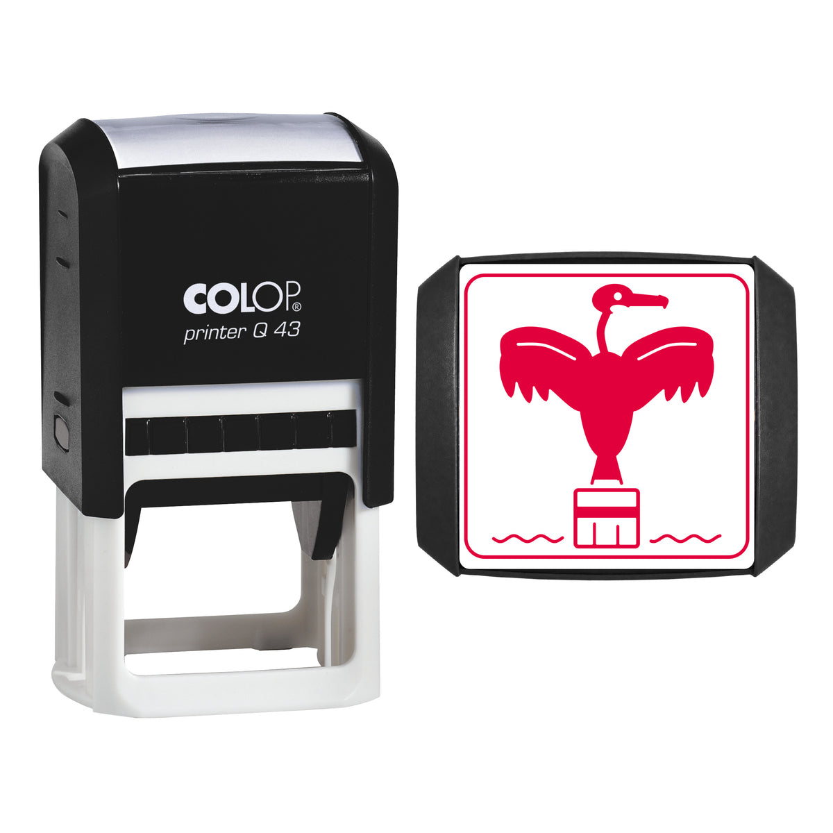 Cormorant Drying Wings Stamp, COLOP Q43, 43 x 43mm, red ink
