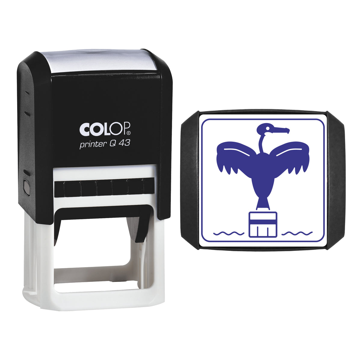 Cormorant Drying Wings Stamp, COLOP Q43, 43 x 43mm, violet ink