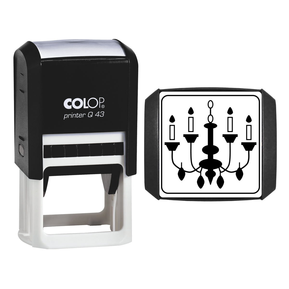 Candle Chandelier Stamp, COLOP Q43, 43 x 43mm, black ink
