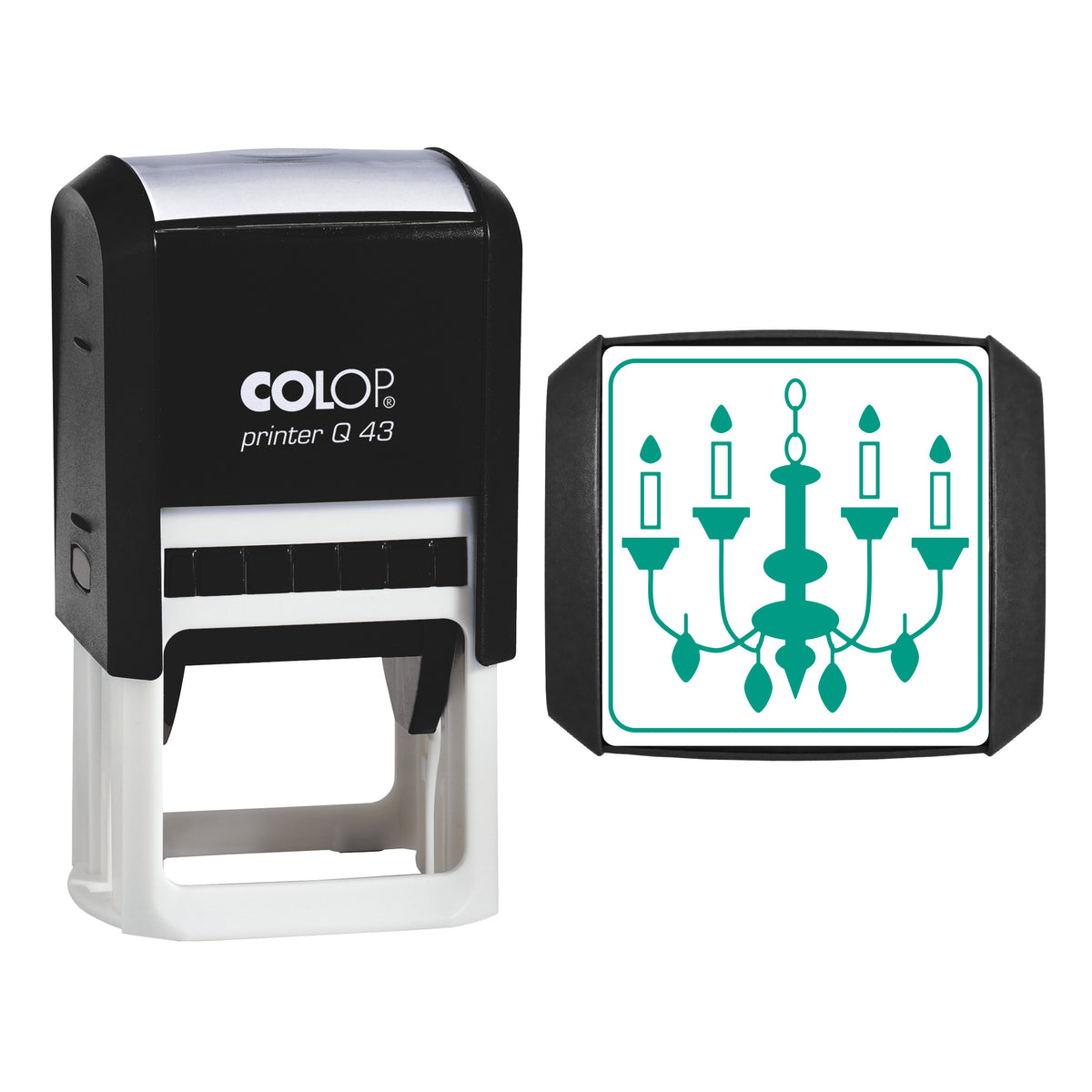 Candle Chandelier Stamp, COLOP Q43, 43 x 43mm, green ink