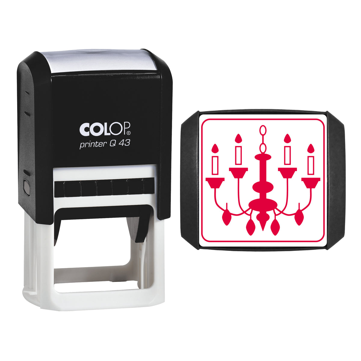 Candle Chandelier Stamp, COLOP Q43, 43 x 43mm, red ink