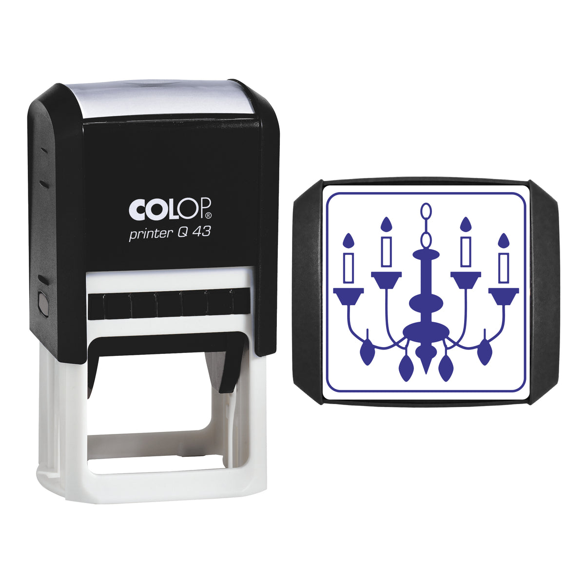 Candle Chandelier Stamp, COLOP Q43, 43 x 43mm, violet ink