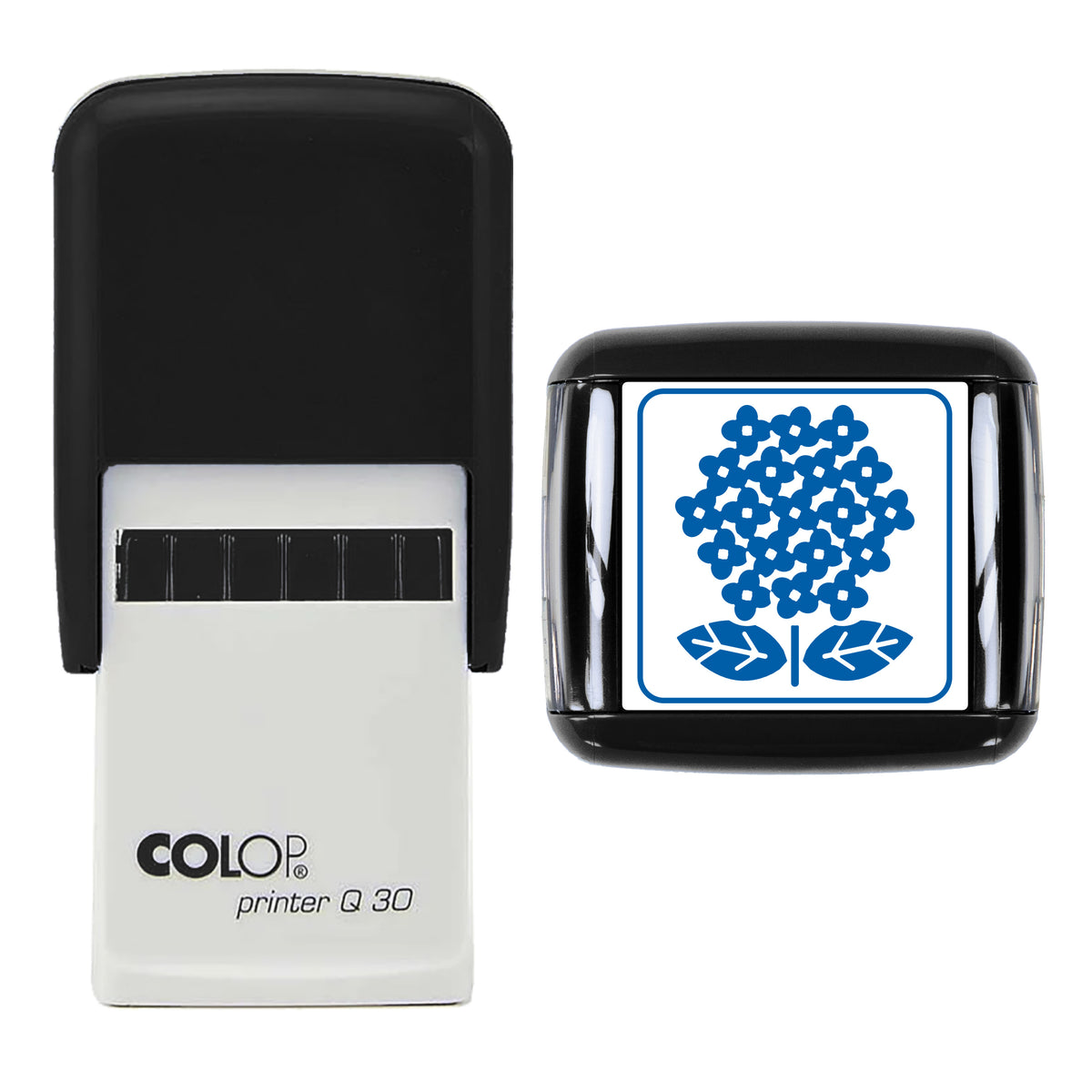 Hydrangea Stamp, COLOP Q30, 30 x 30mm, blue ink