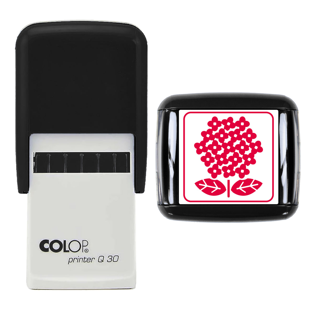 Hydrangea Stamp, COLOP Q30, 30 x 30mm, red ink