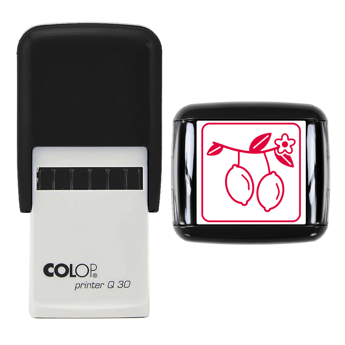 Lemon Sprig Stamp, COLOP Q30, 30 x 30mm, red ink