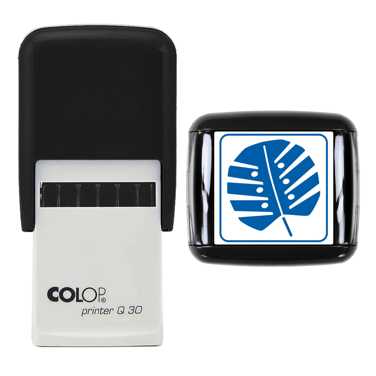 Monstera Leaf Stamp, COLOP Q30, 30 x 30mm, blue ink