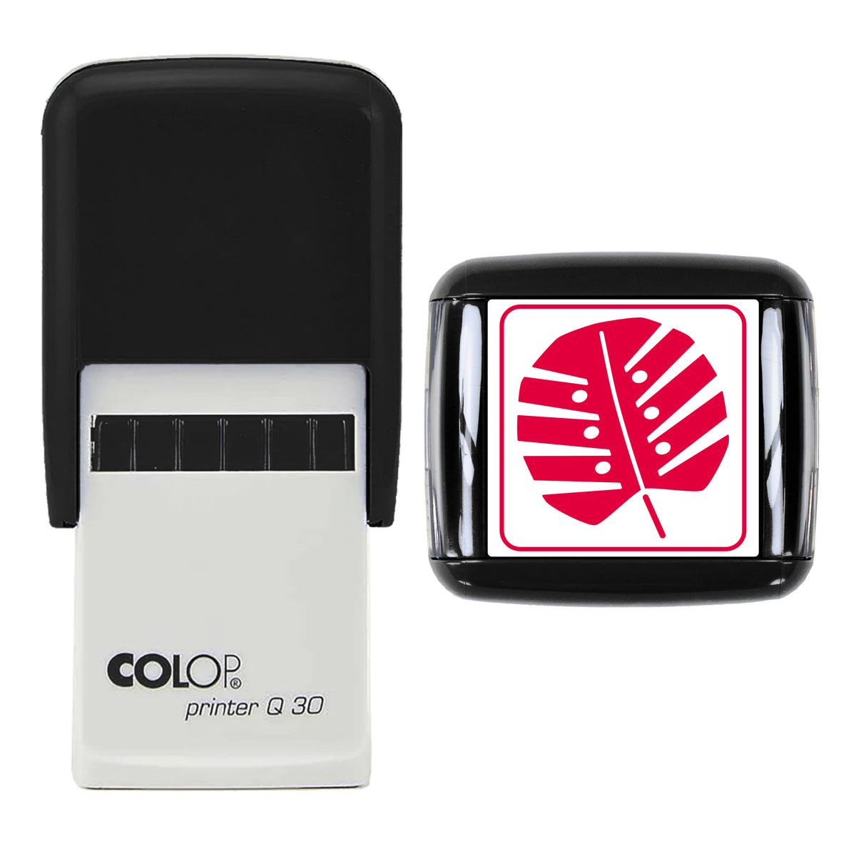 Monstera Leaf Stamp, COLOP Q30, 30 x 30mm, red ink