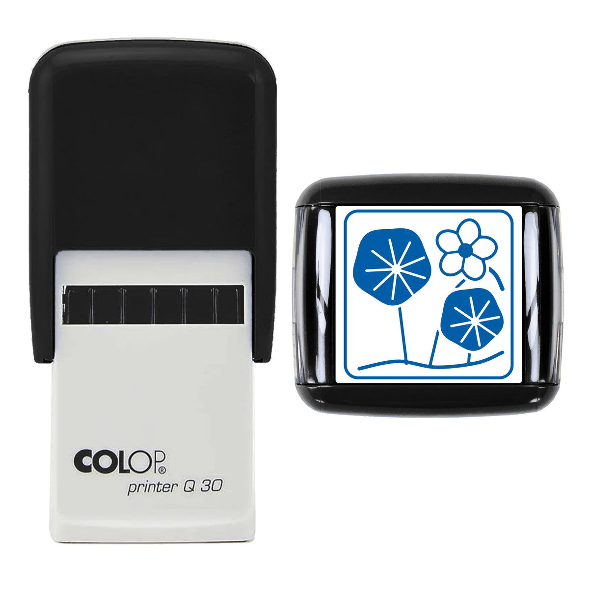 Nasturtium Stamp, COLOP Q30, 30 x 30mm, blue ink