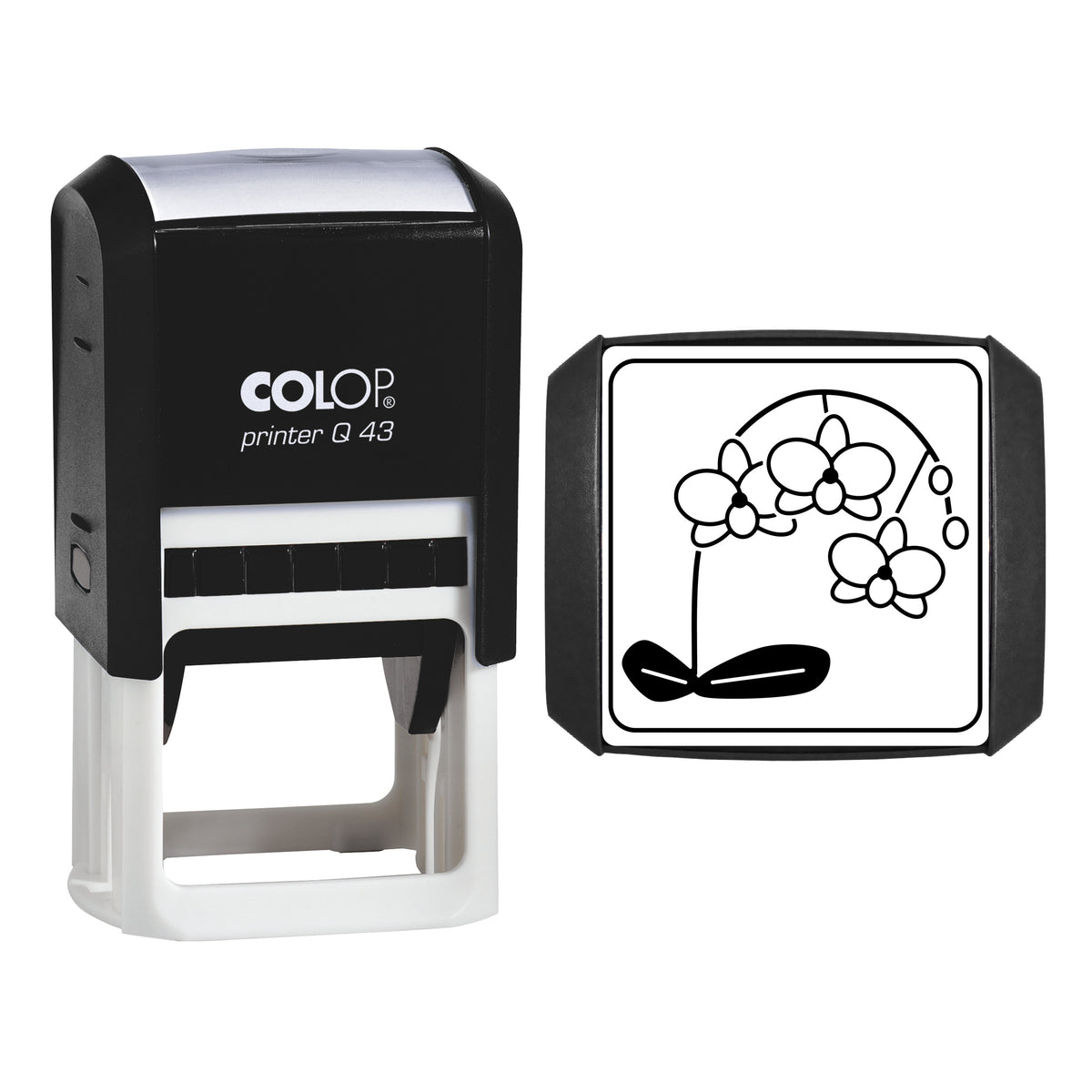 Moth Orchid Stamp, COLOP Q43, 43 x 43mm, black ink