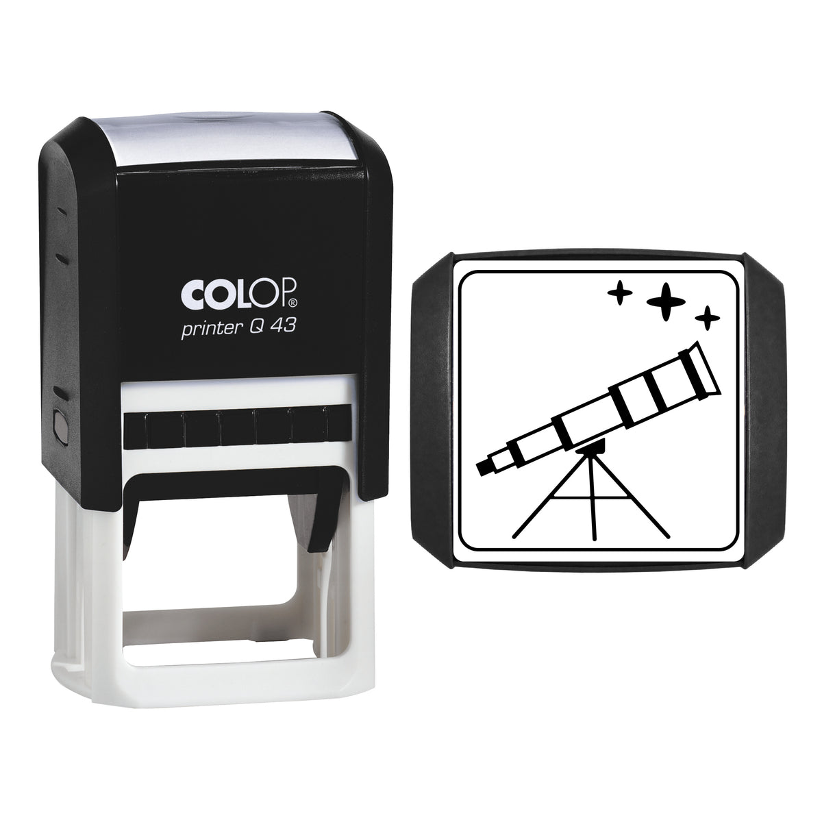 Brass Telescope Stamp, COLOP Q43, 43 x 43mm, black ink