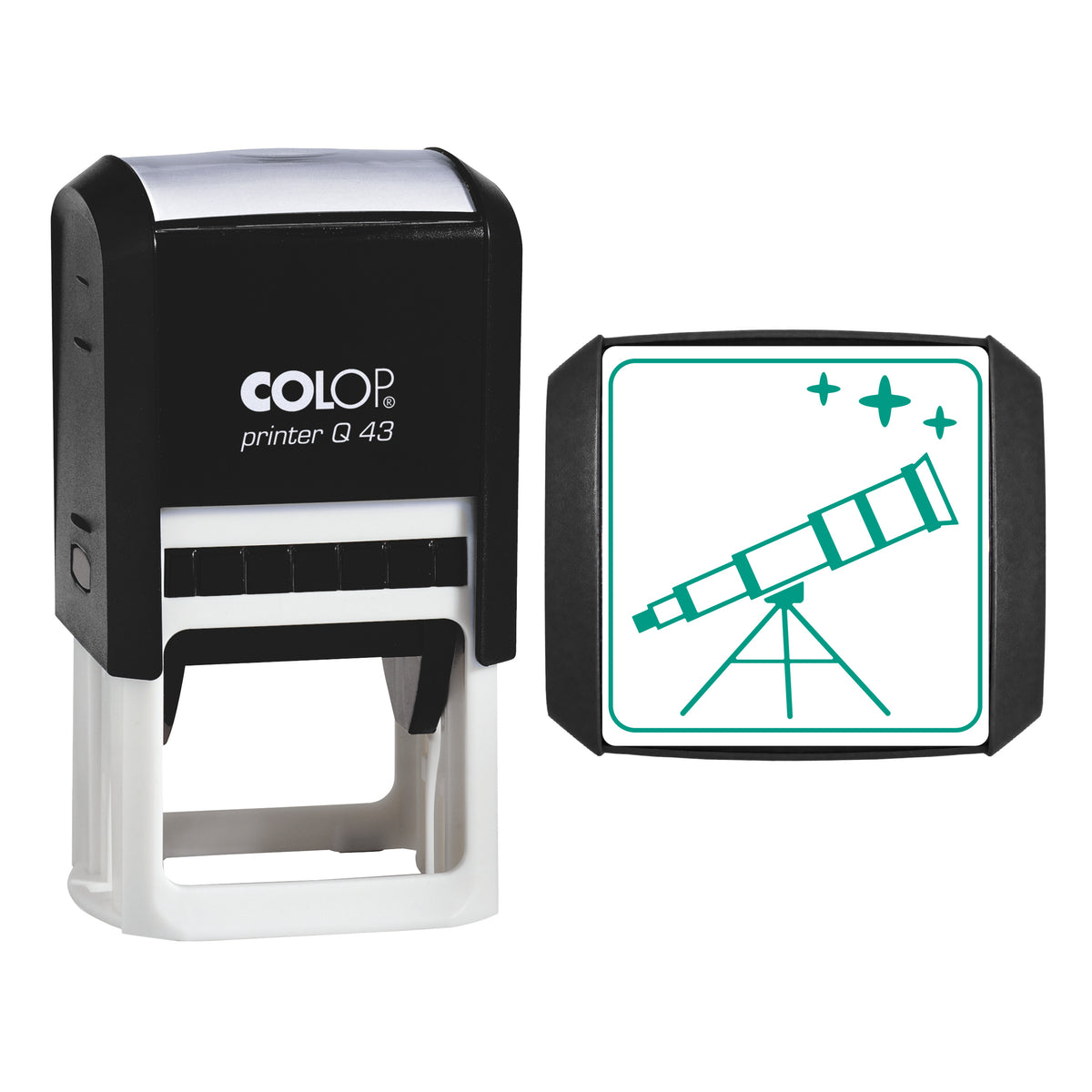 Brass Telescope Stamp, COLOP Q43, 43 x 43mm, green ink