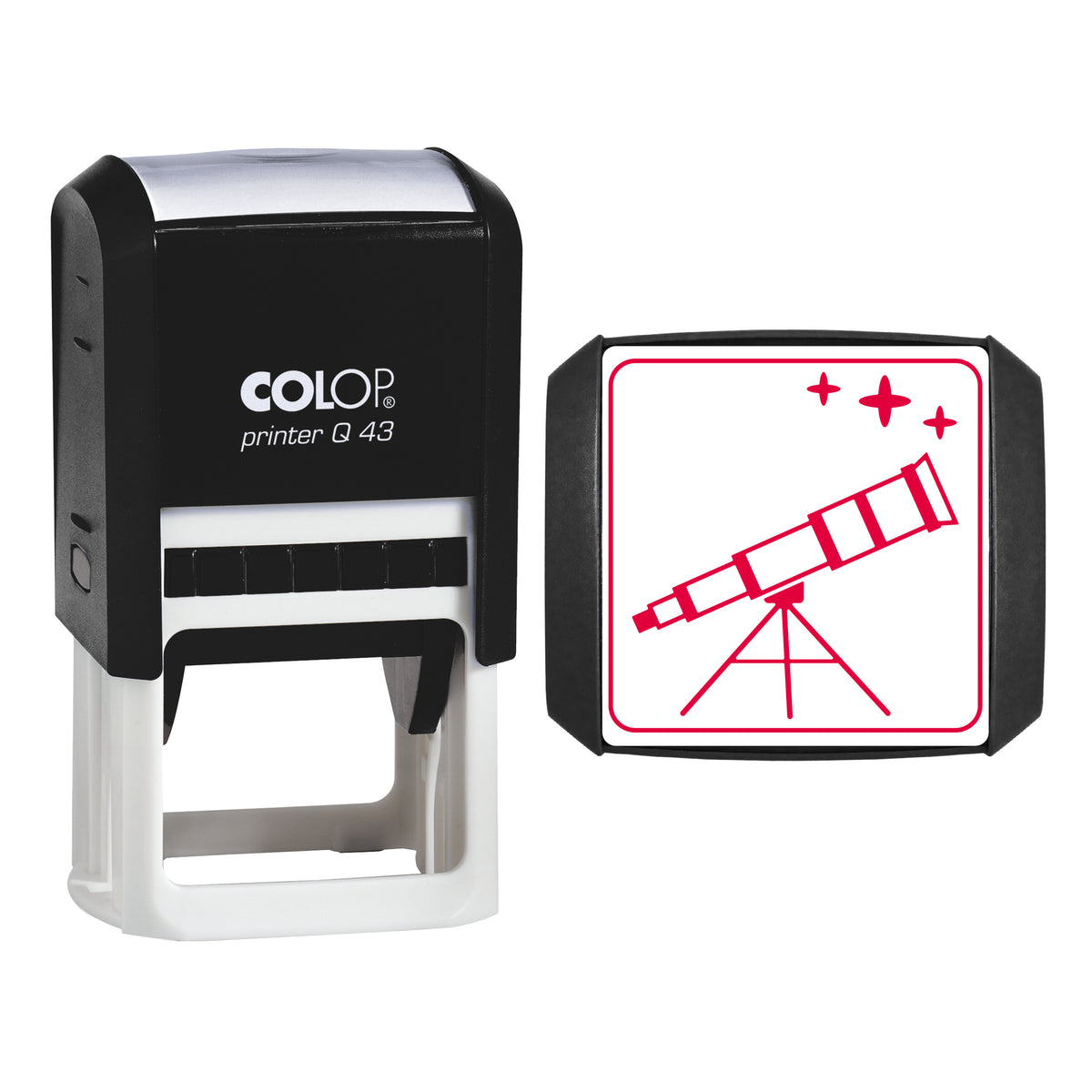 Brass Telescope Stamp, COLOP Q43, 43 x 43mm, red ink