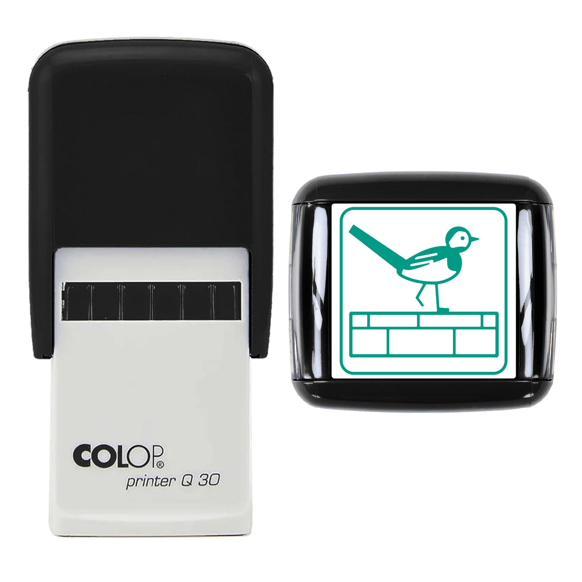 Pied Wagtail Stamp, COLOP Q30, 30 x 30mm, green ink