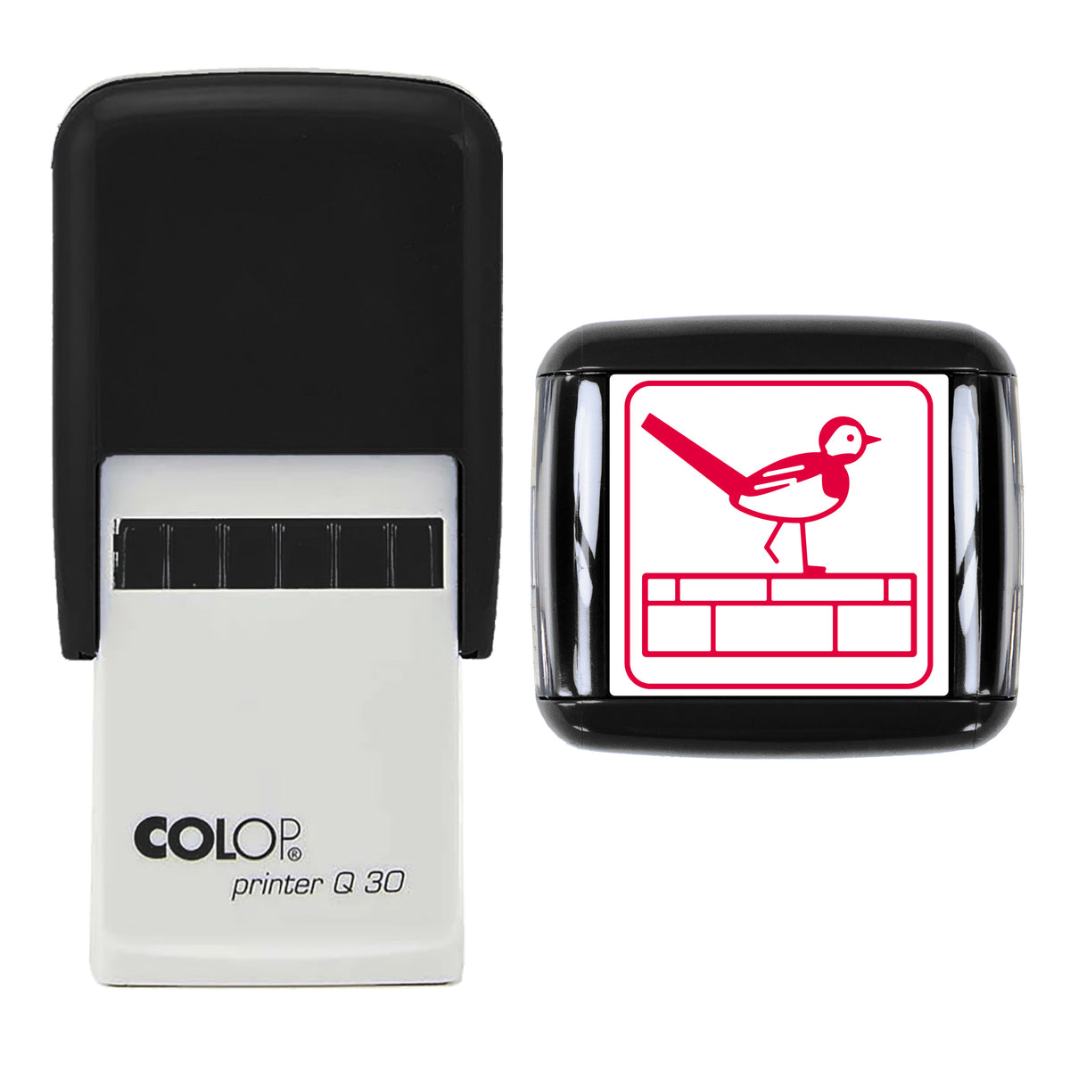 Pied Wagtail Stamp, COLOP Q30, 30 x 30mm, red ink