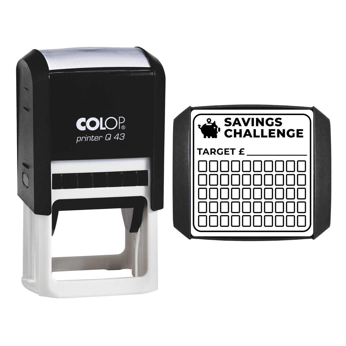 Savings Challenge Tracker Stamp, COLOP Q43, 43 x 43mm, black ink