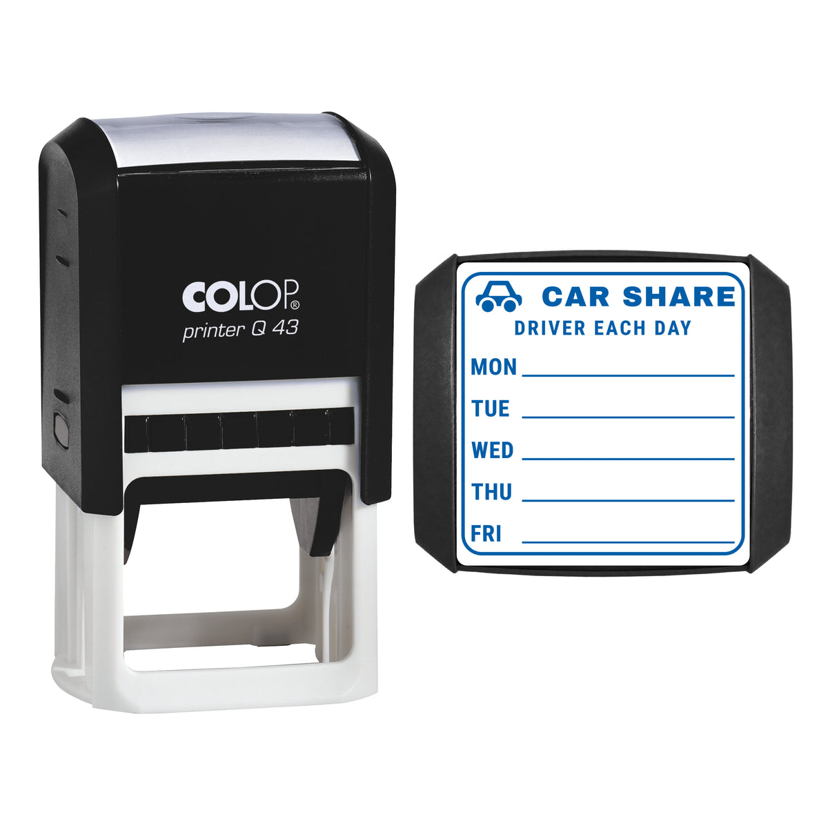 Car Share Rota Stamp, COLOP Q43, 43 x 43mm, blue ink