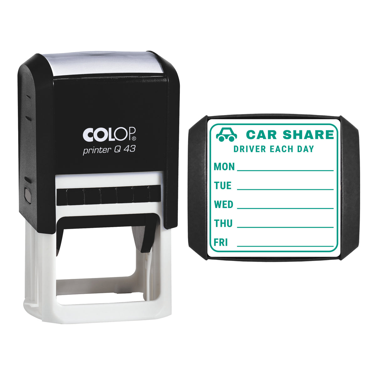 Car Share Rota Stamp, COLOP Q43, 43 x 43mm, green ink