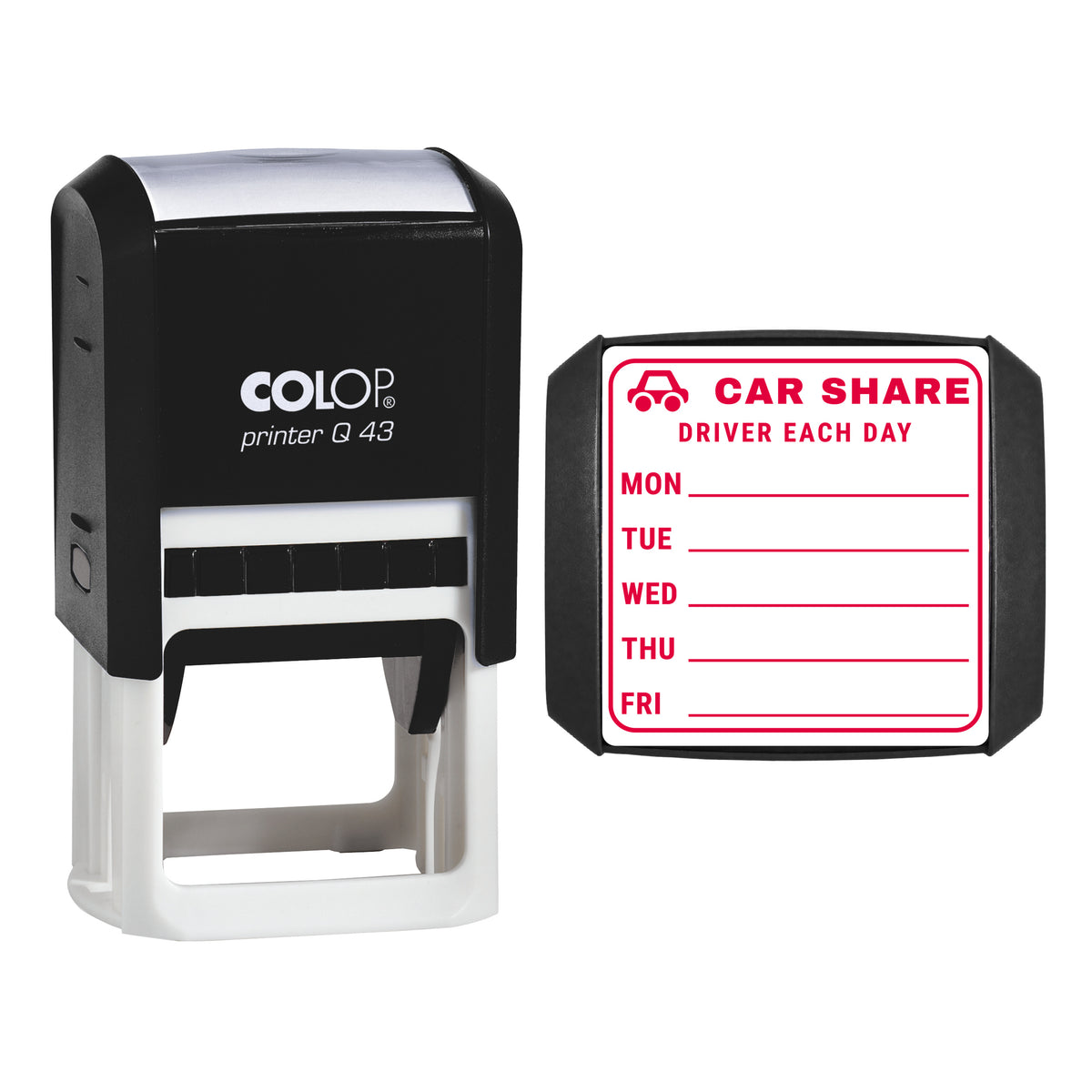 Car Share Rota Stamp, COLOP Q43, 43 x 43mm, red ink