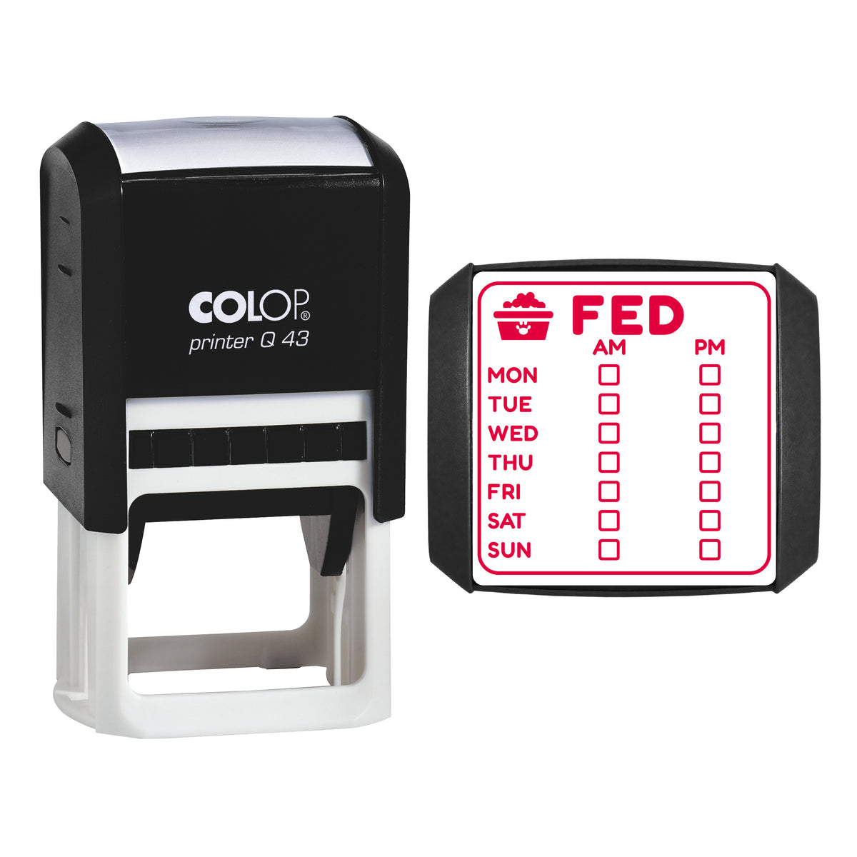 Pet Fed Tracker Stamp, COLOP Q43, 43 x 43mm, red ink