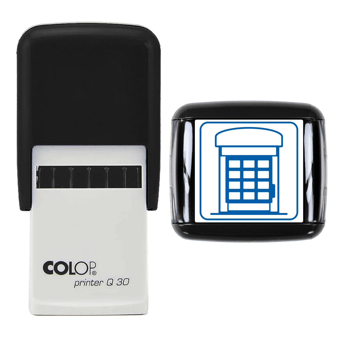 Telephone Box Stamp, COLOP Q30, 30 x 30mm, blue ink