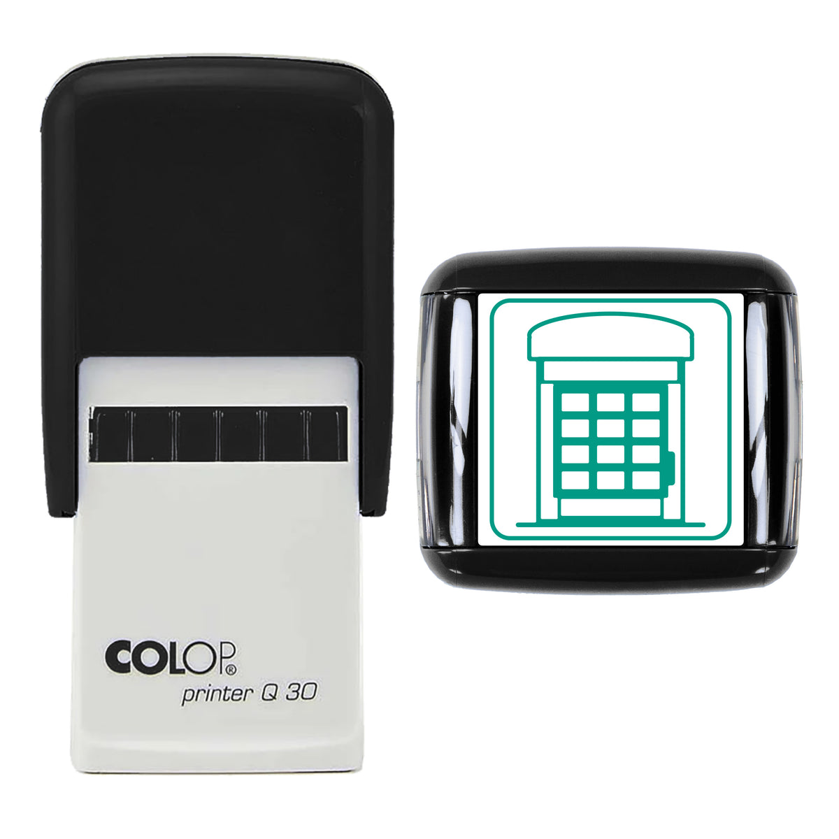 Telephone Box Stamp, COLOP Q30, 30 x 30mm, green ink