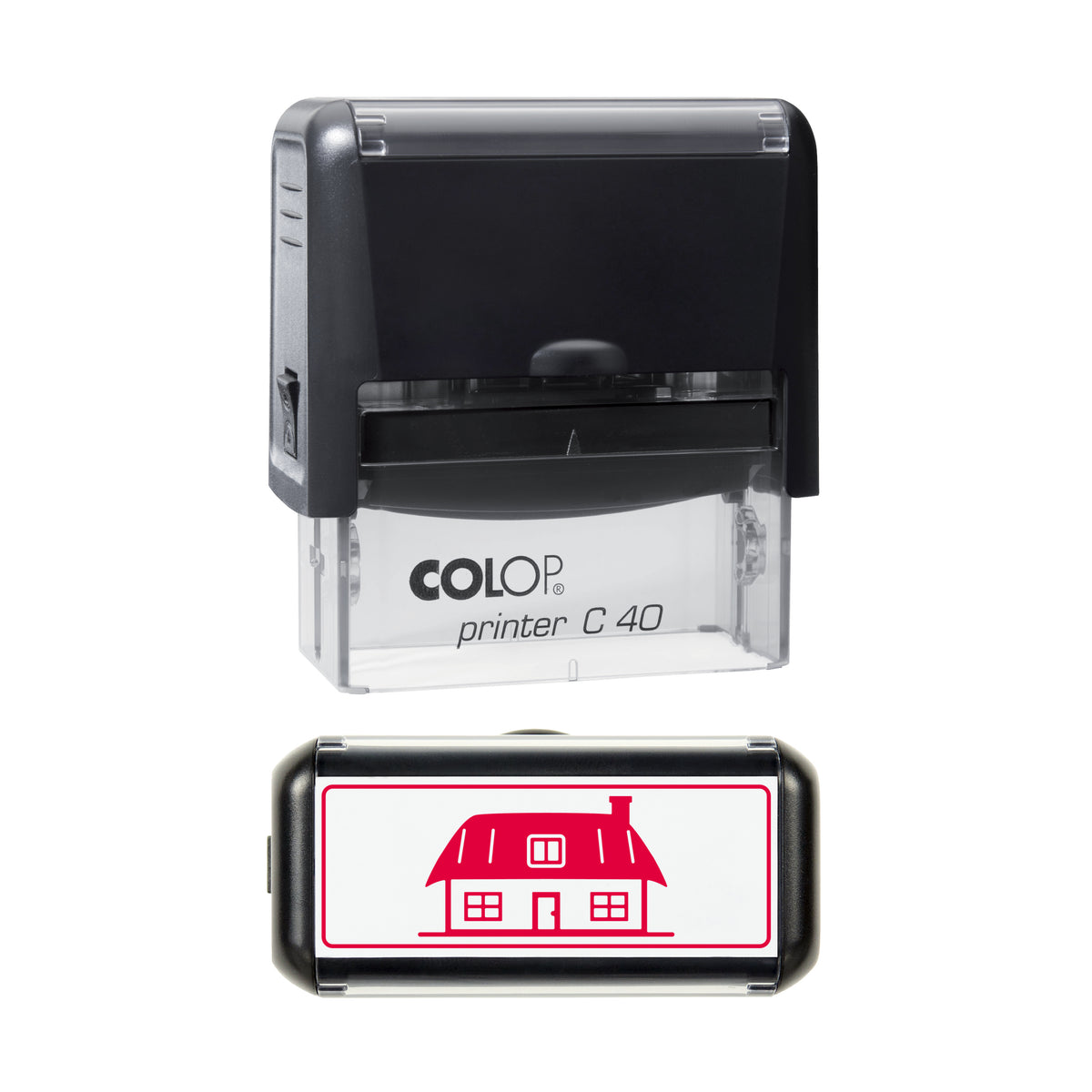 Thatched Cottage Stamp, COLOP C40, 58 x 22mm, red ink