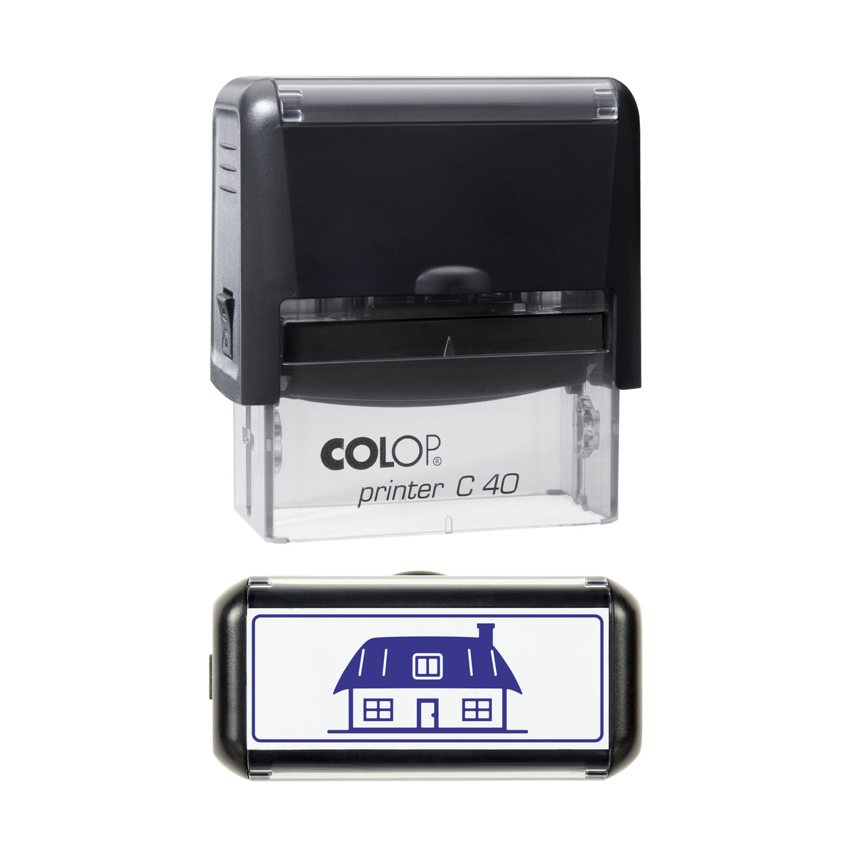 Thatched Cottage Stamp, COLOP C40, 58 x 22mm, violet ink