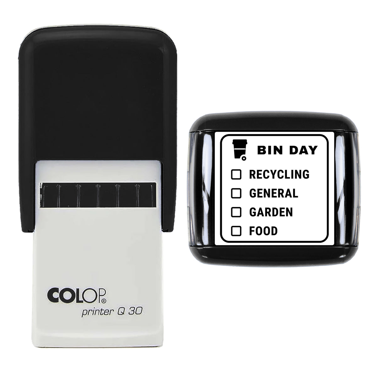 Bin Day Tracker Stamp, COLOP Q30, 30 x 30mm, black ink
