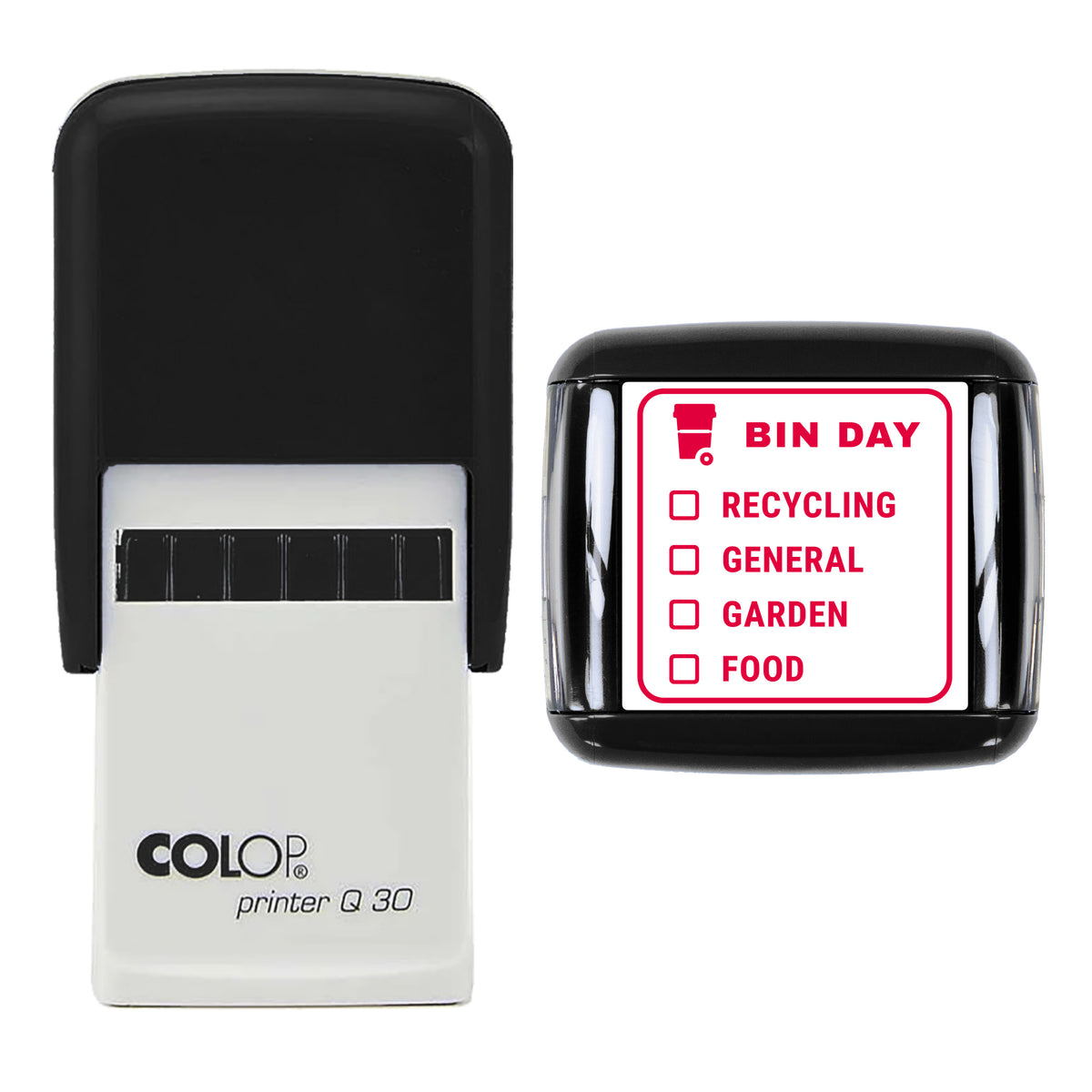 Bin Day Tracker Stamp, COLOP Q30, 30 x 30mm, red ink