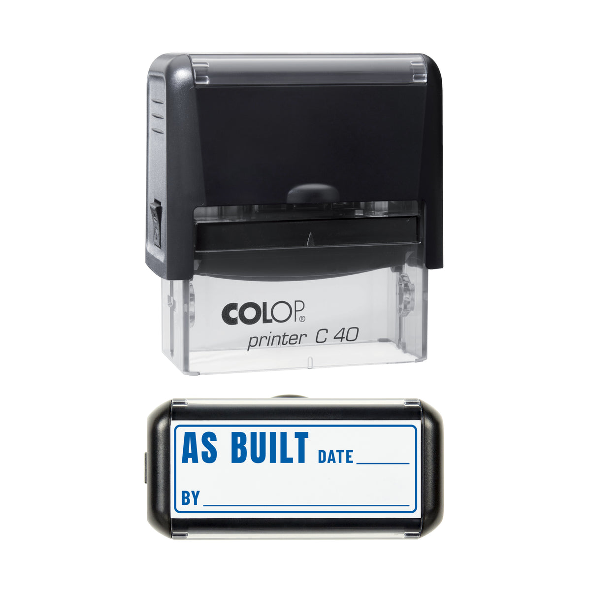 As Built Stamp, COLOP C40, 58 x 22mm, blue ink