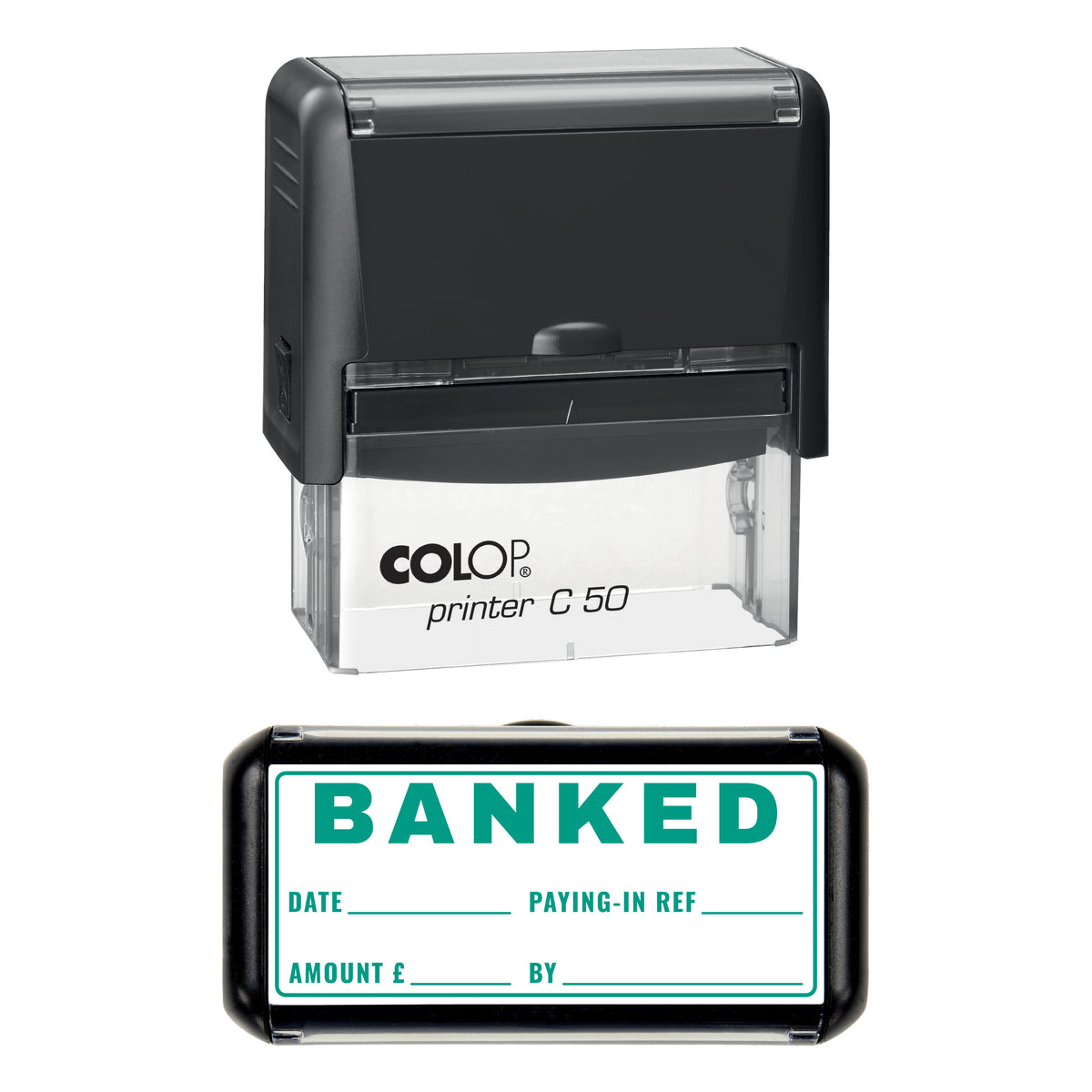 Banked Record Stamp, COLOP C50, 70 x 30mm, green ink