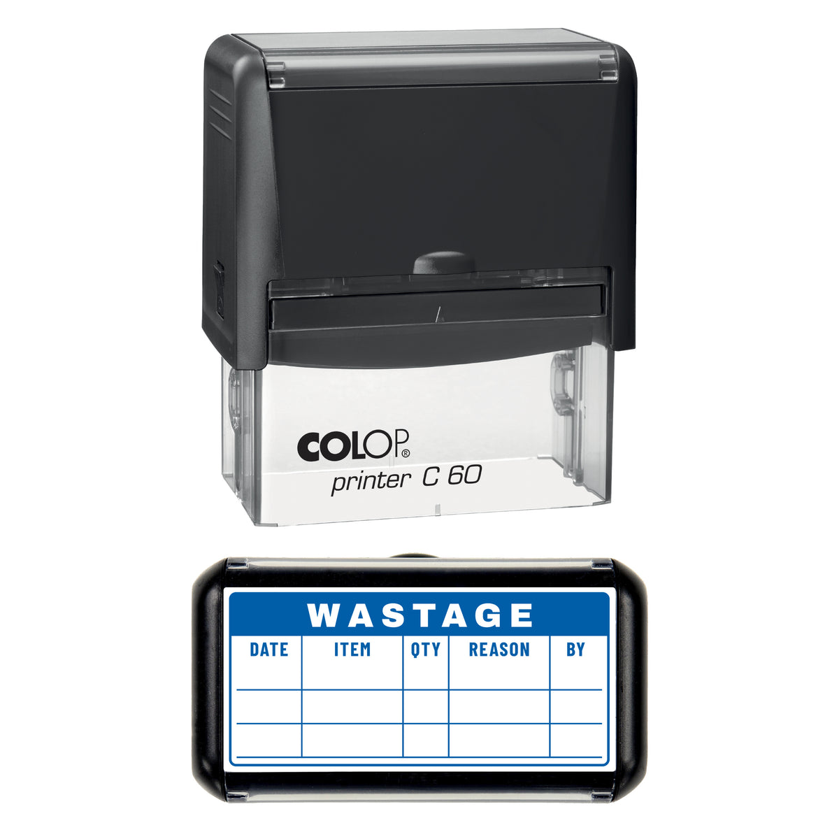 Kitchen Wastage Log Stamp, COLOP C60, 77 x 36mm, blue ink