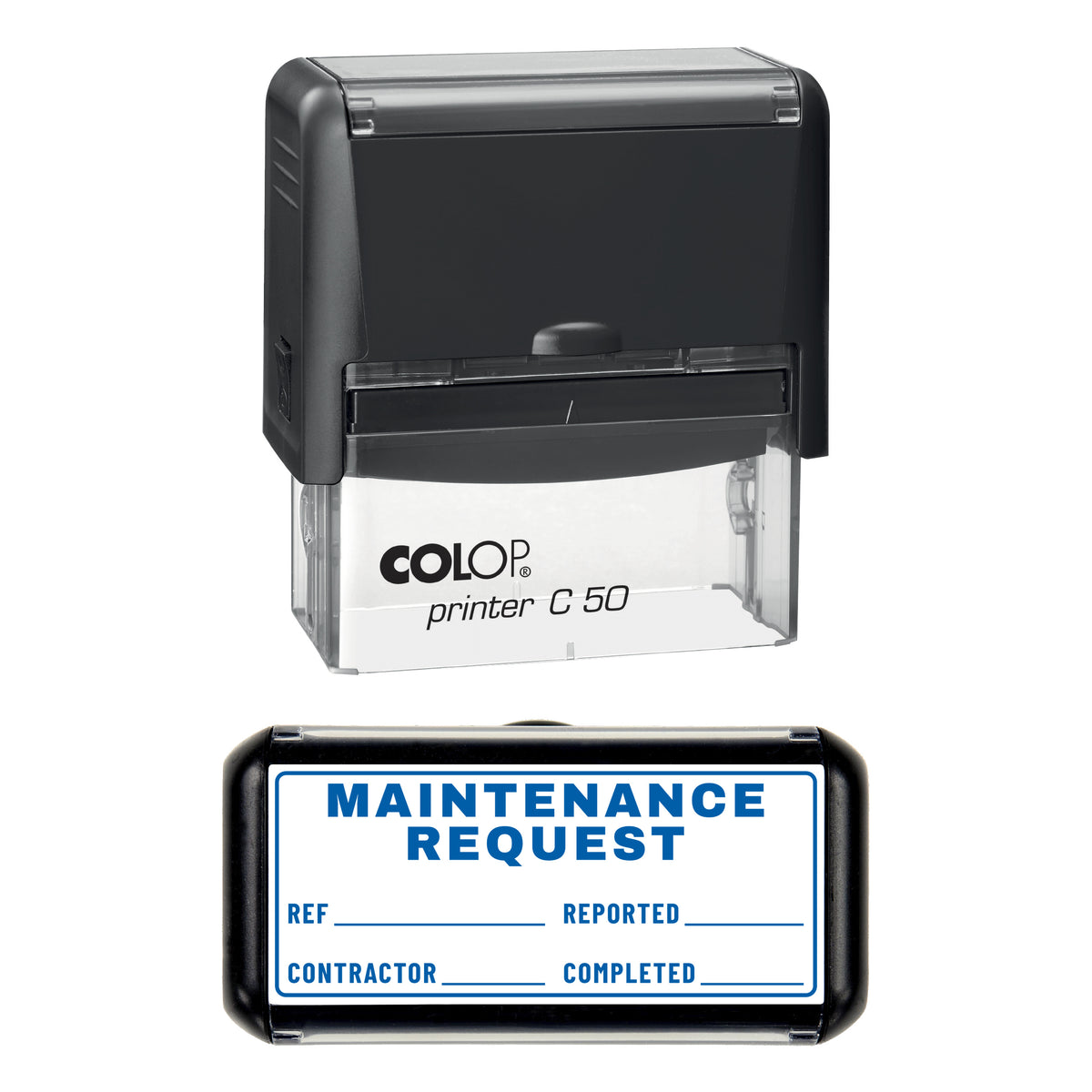 Maintenance Request Stamp, COLOP C50, 70 x 30mm, blue ink