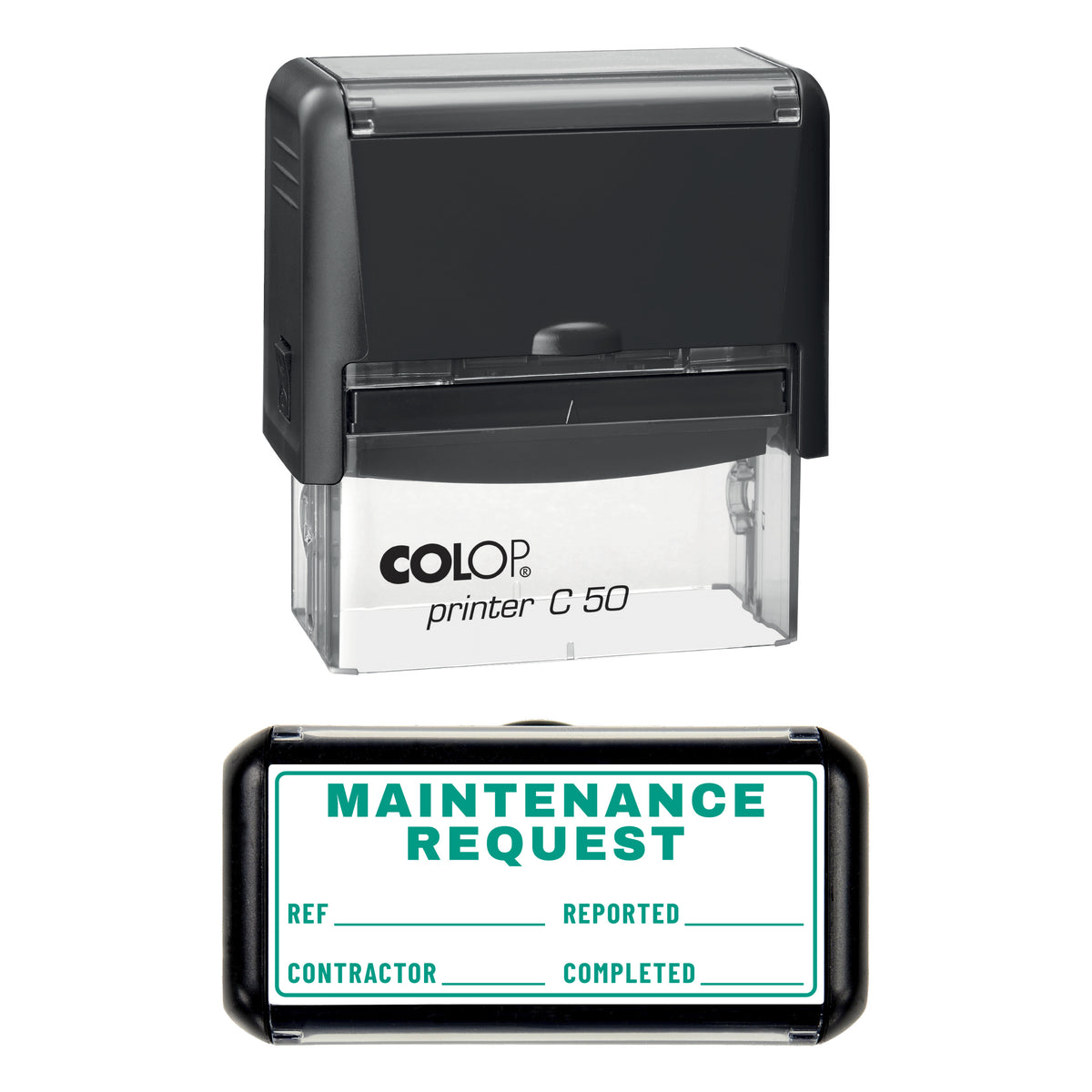 Maintenance Request Stamp, COLOP C50, 70 x 30mm, green ink